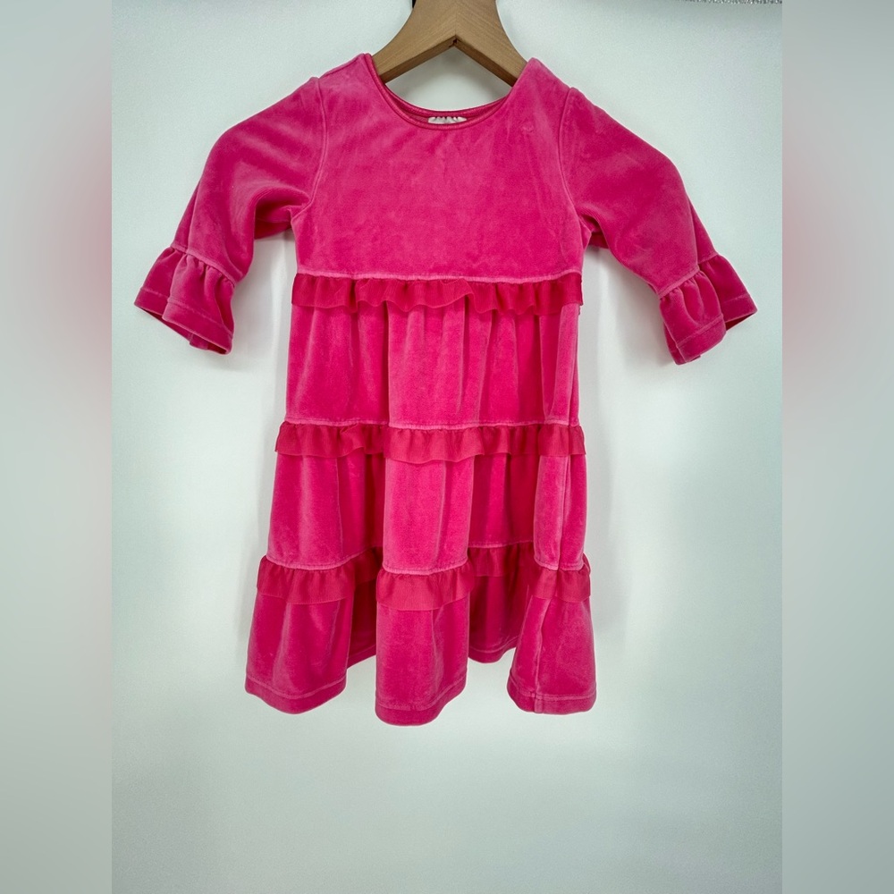 Hanna Andersson Pink Tiered Tulle Ruffle Velvet Velour Girls Twirl Dress- Sz. 4T